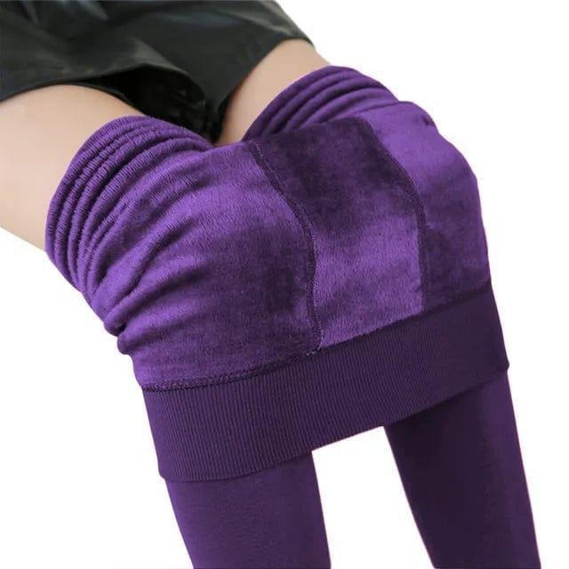 Women's black fleece-lined winter leggings stretchy cold-weather thermal comfort fit