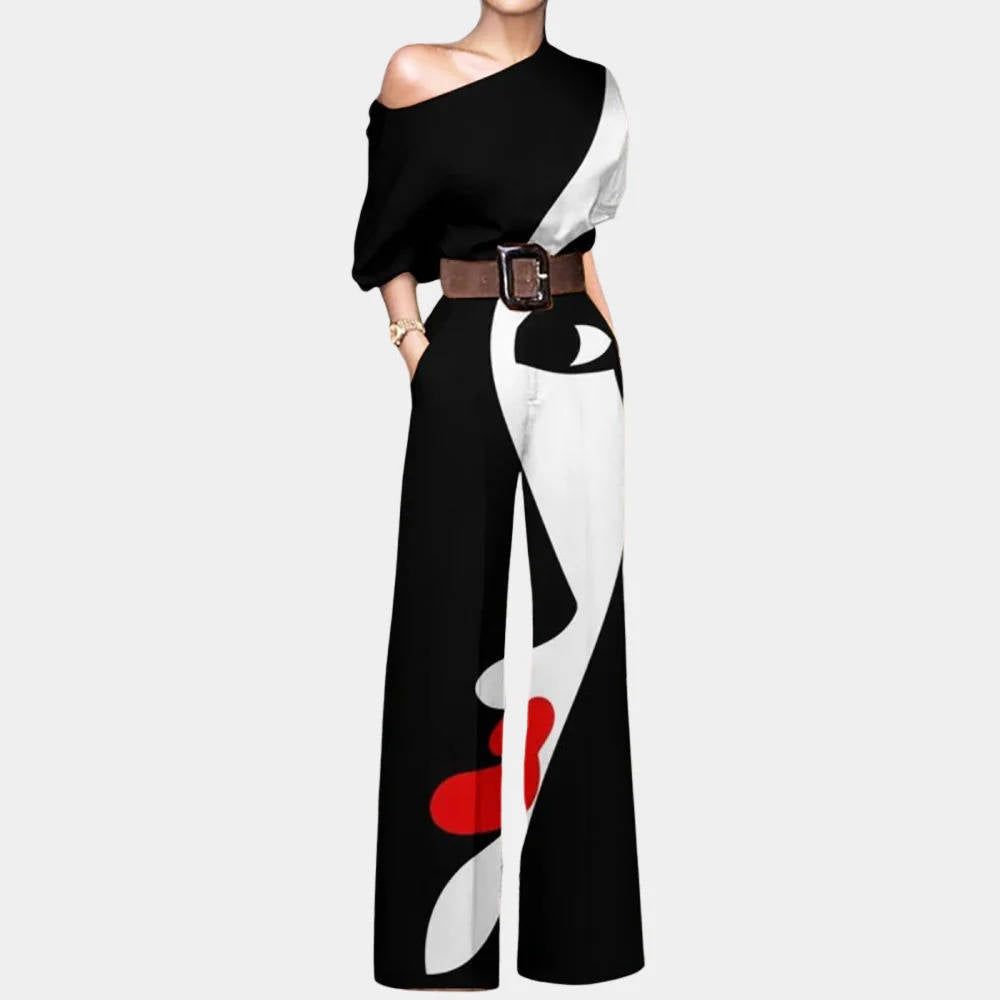 Women's elegant off-shoulder formal jumpsuit one-piece eventwear with refined neckline