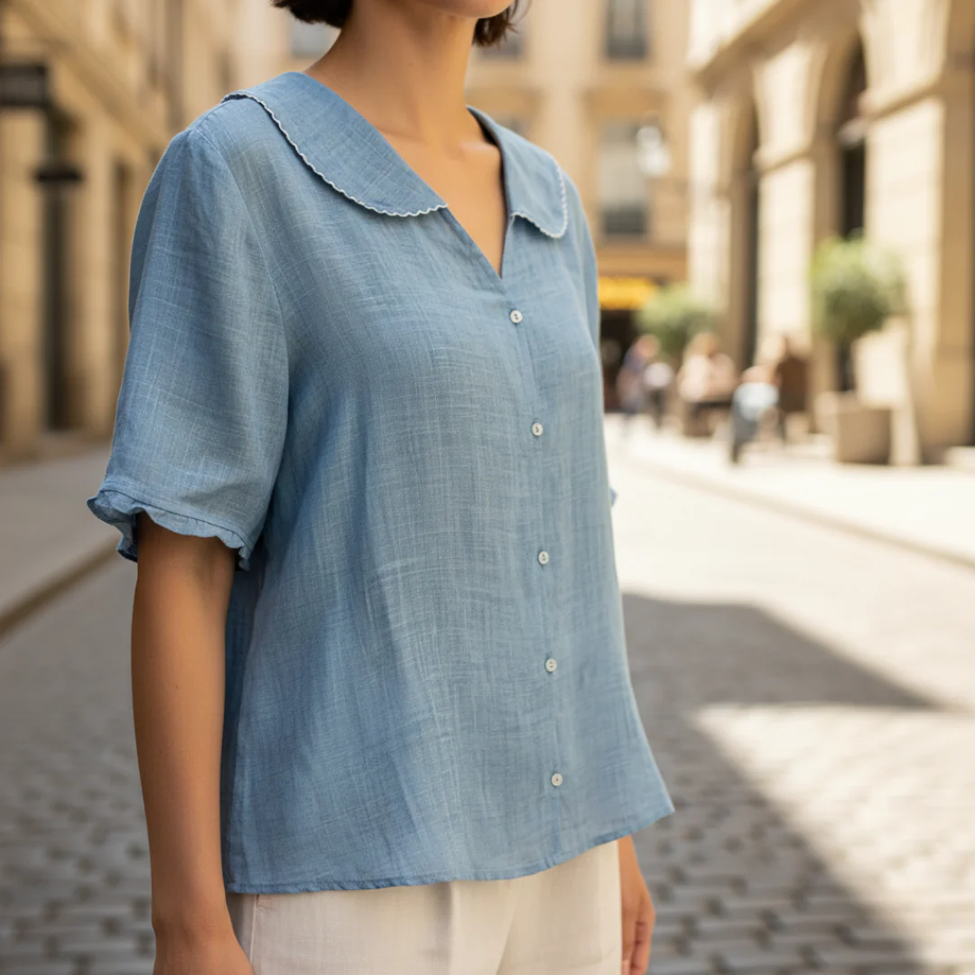 Women's lightweight linen shirt loose fit classic collar short sleeves breathable summer top