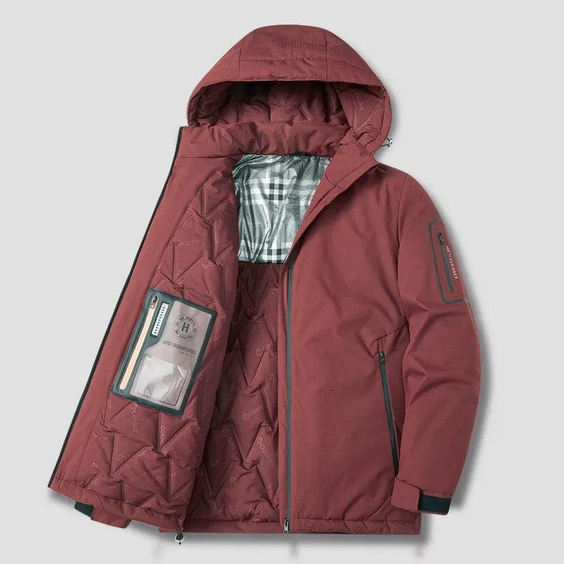 Men's loose fit hooded jacket black padded lining zipper closure all-season outdoor warmth