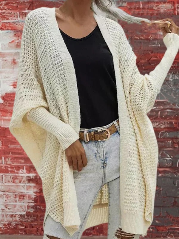 Women's oversized waffle knit open front cardigan long sleeves relaxed layering essential