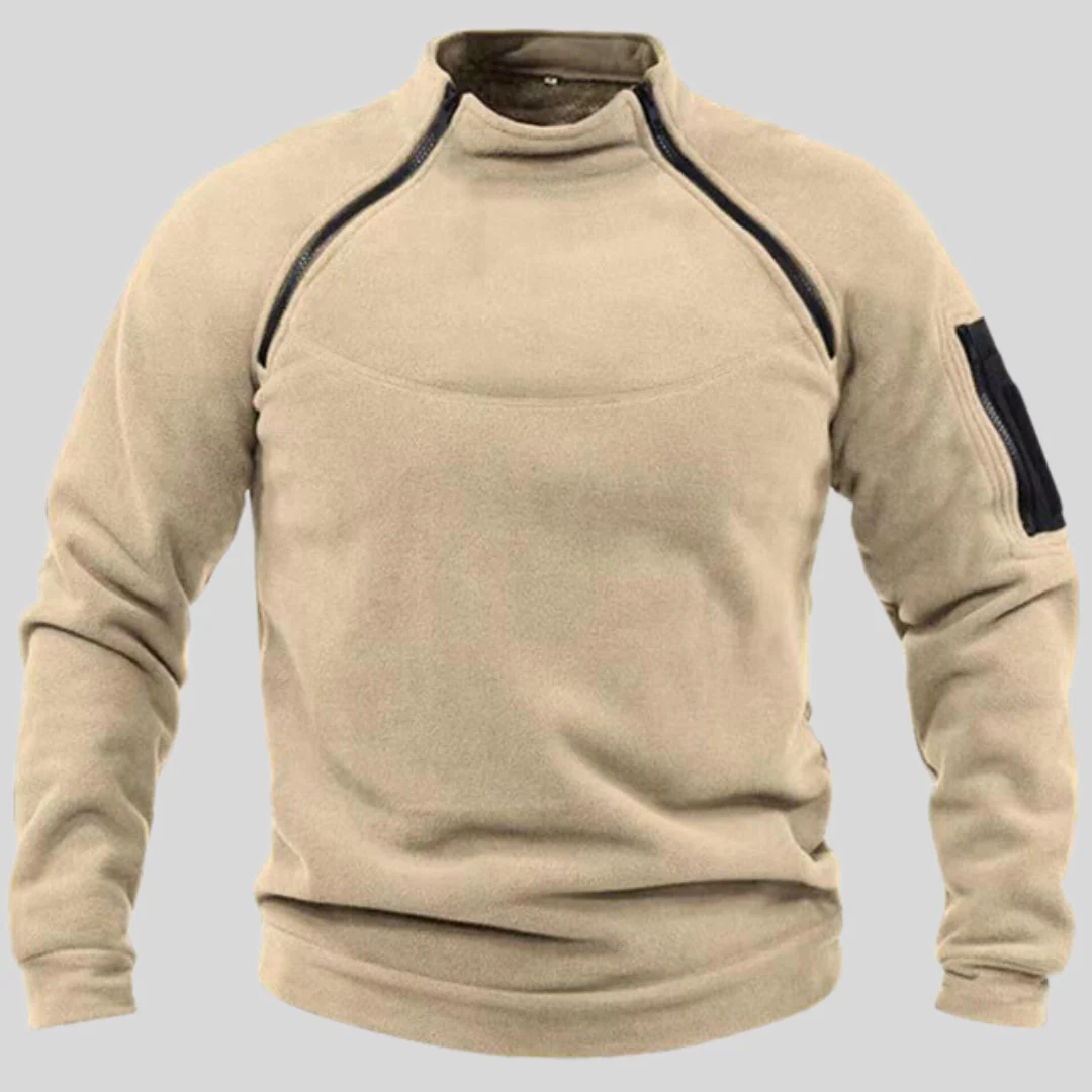 Men's relaxed fit fleece pullover high collar utility zippers outdoor warm casual streetwear top