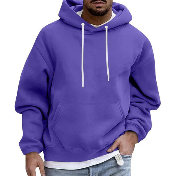 Men's casual relaxed fit hoodie with adjustable hood and front kangaroo pocket for everyday layering