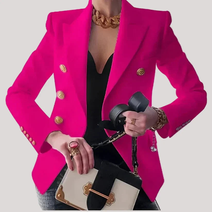 Women's structured double-breasted blazer tailored chic fit for polished professional silhouette