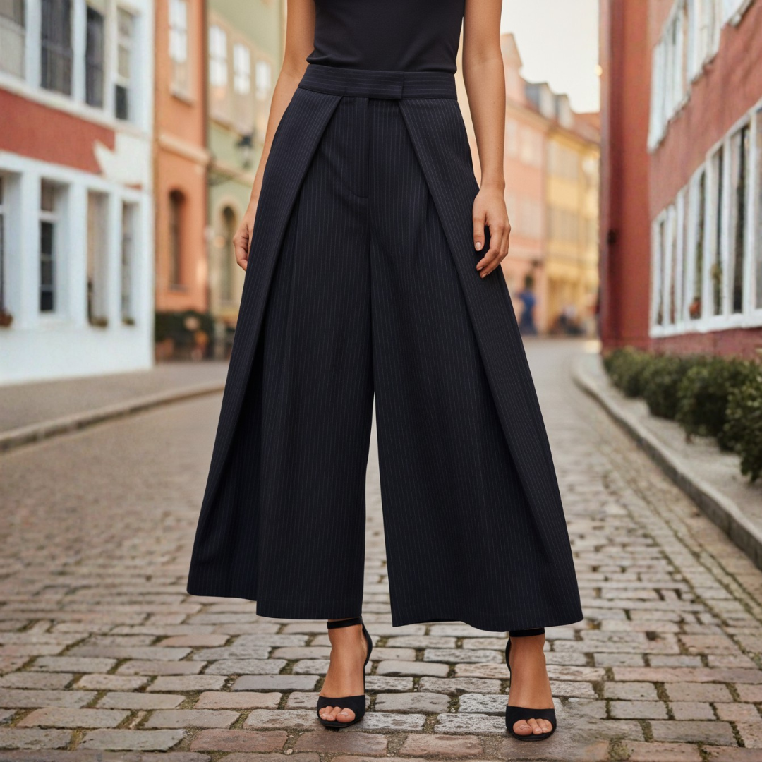 Women's black high waist pleated office pants in soft durable fabric for elegant everyday wear
