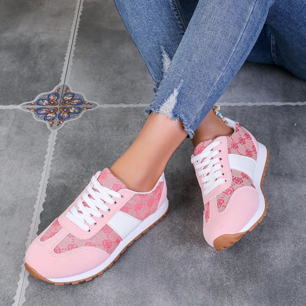 Patterned lace-up sneakers with textured PU leather overlays, lightweight everyday casual style