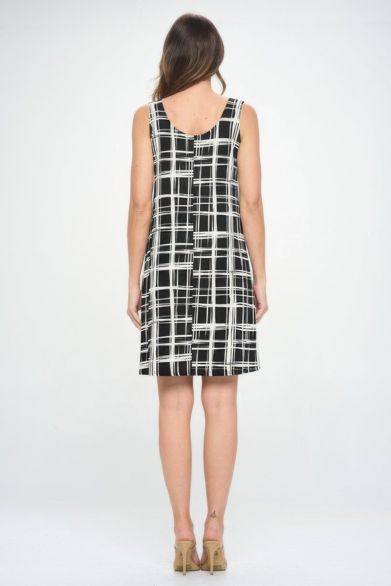 Women's flowy printed mini tank dress sleeveless above-the-knee silhouette allover print casual chic
