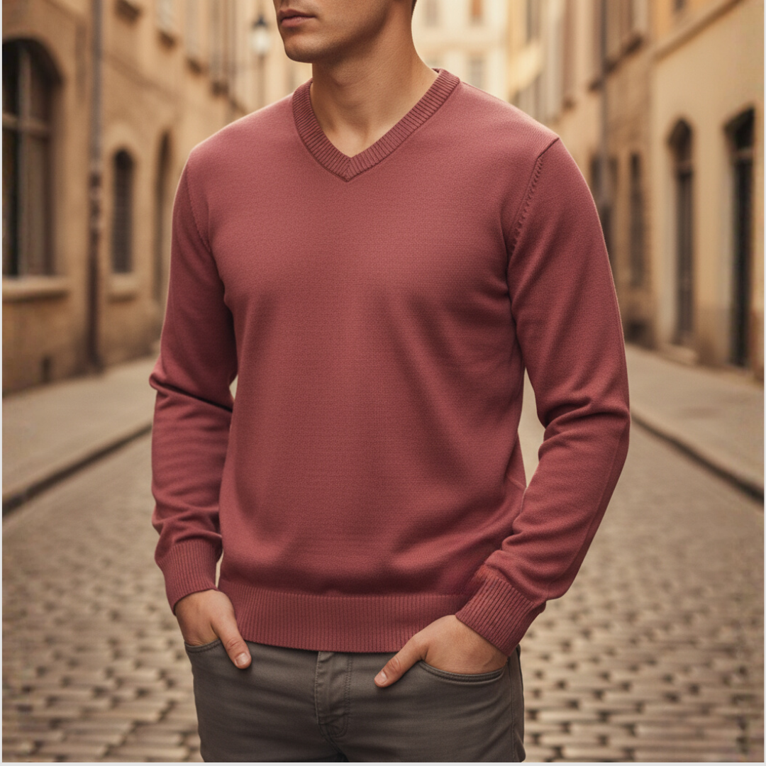 Men's sleeveless V-neck polyester sweater in green, gray, blue, and red for casual work wear