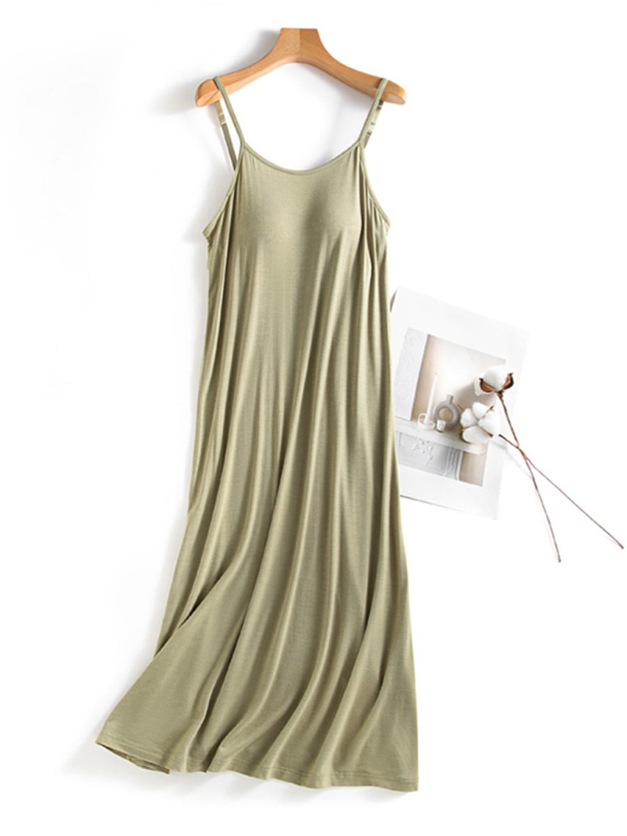 Seamless scoop neck midi cami dress with built-in bra, sleek modern silhouette for women