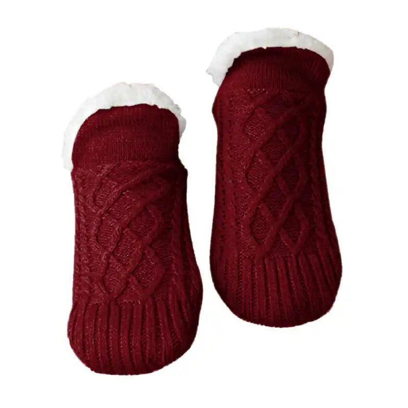 Thermal non-slip socks in cozy neutral tones with reinforced grip sole for winter home comfort