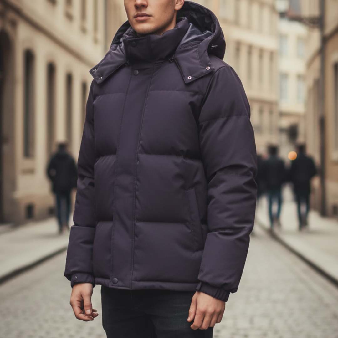 Unisex hooded down jacket extreme cold padded warmth full-zip adjustable hood winter coat