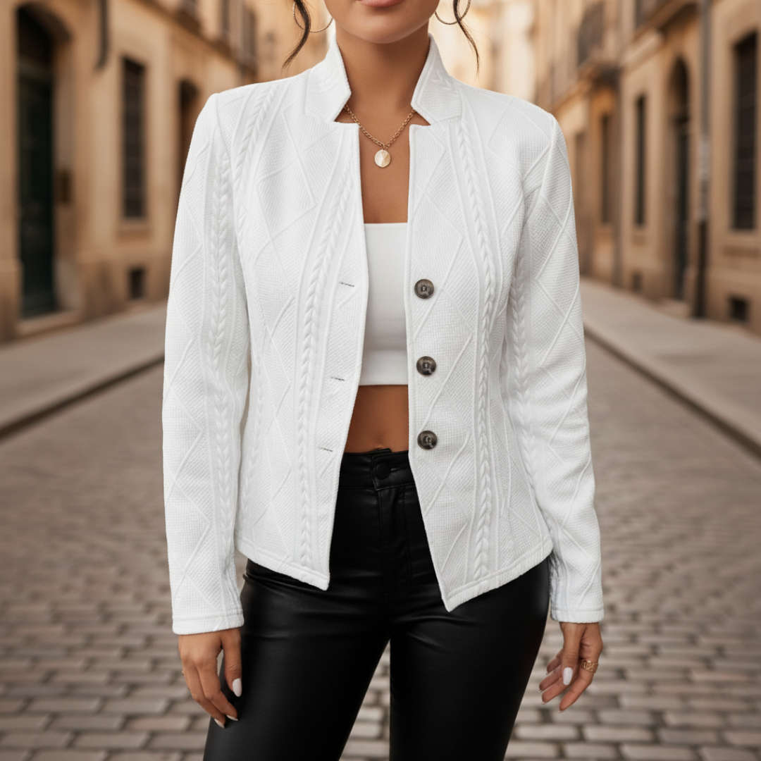 Women's elegant button-front jacket in soft fabric, tailored modern cut for autumn winter