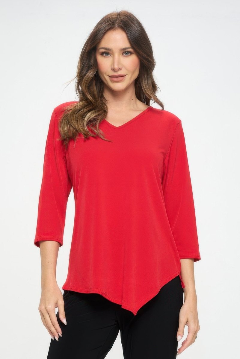 Women's slim V-neck ribbed knit top in soft stretch fabric, flattering silhouette for everyday wear