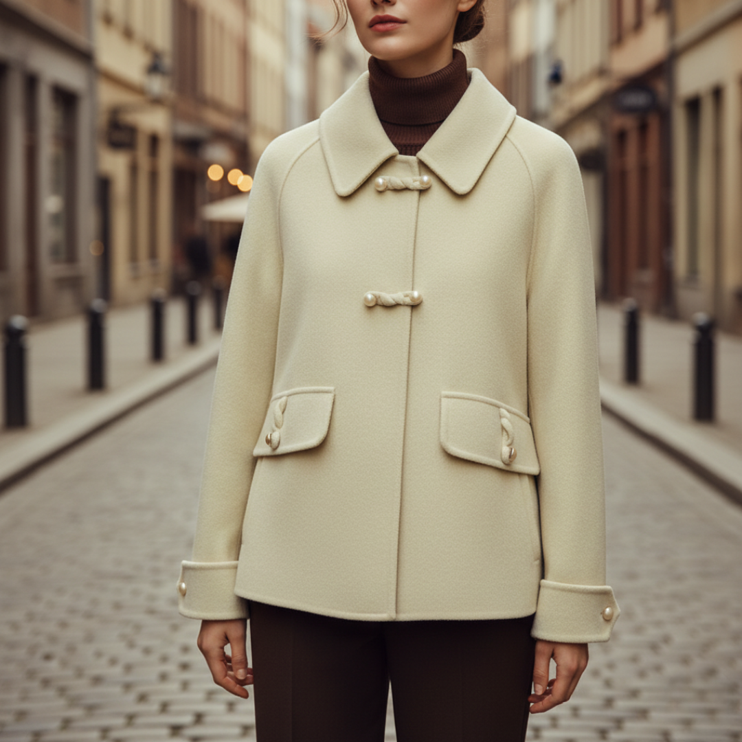 Women's button sleeve winter coat in classic fit, available in beige black pink white and yellow