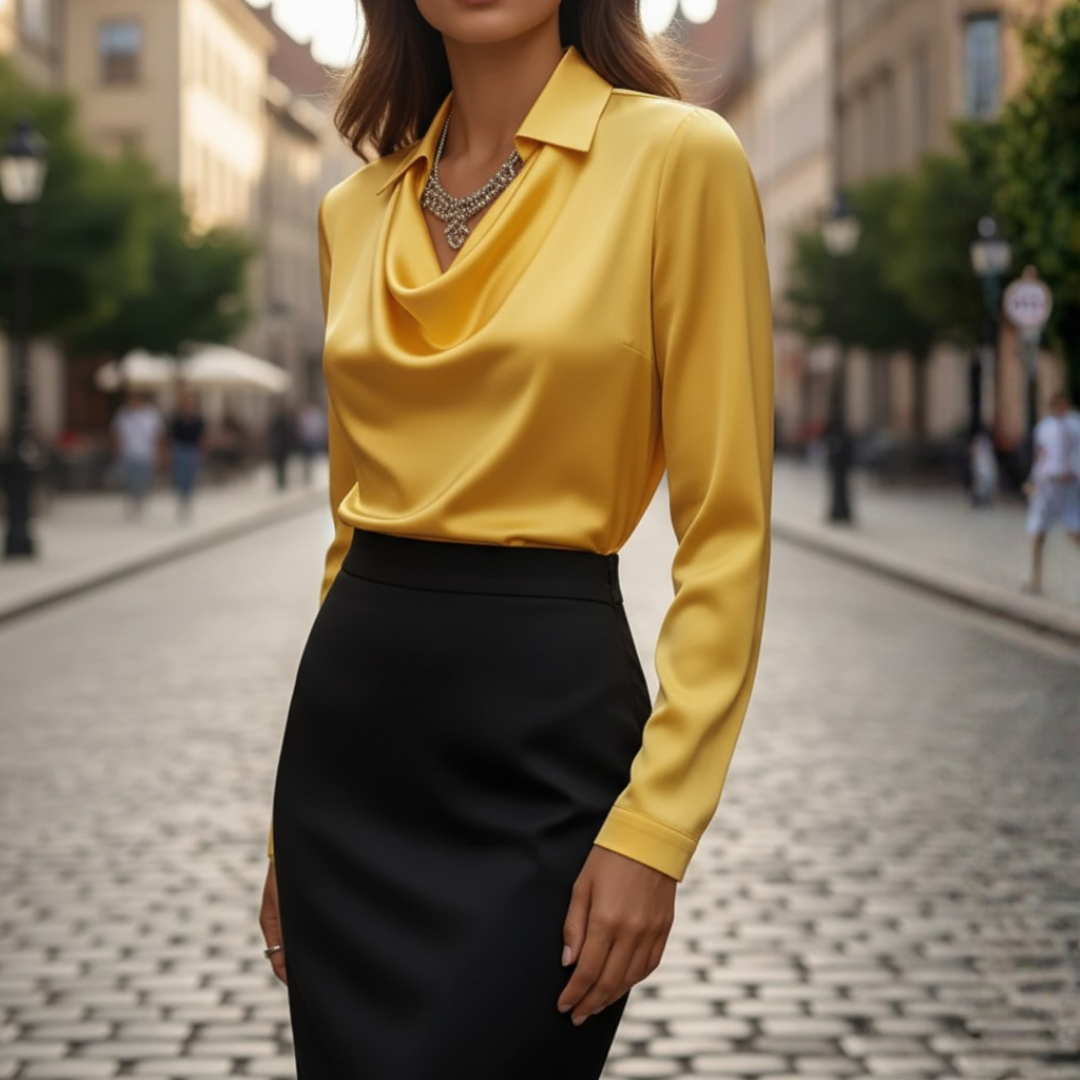 Women's cowl neck long sleeve top in versatile colors, elegant soft fabric for formal or casual wear