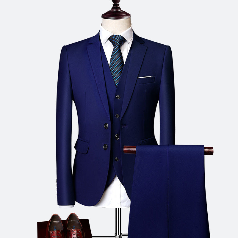 Men's 3-piece tailored fit business suit notched lapel jacket vest trousers formal set