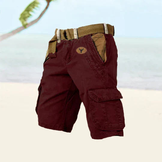 Men's khaki cargo shorts relaxed fit multiple utility pockets durable outdoor adventure wear