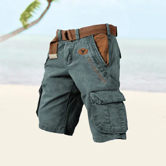 Men's khaki cargo shorts relaxed fit multiple utility pockets durable outdoor adventure wear