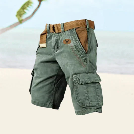 Men's khaki cargo shorts relaxed fit multi-pocket design durable outdoor adventure storage