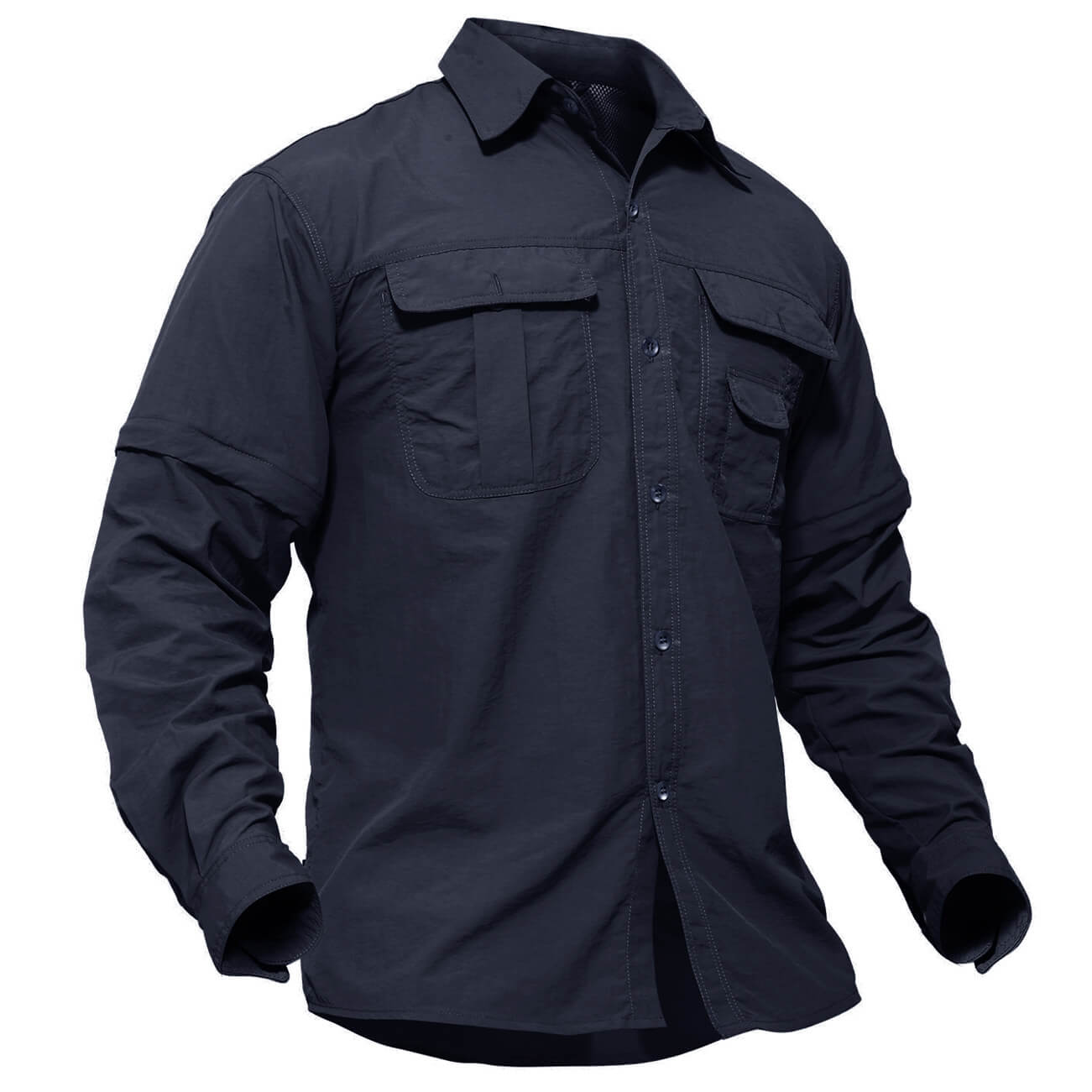 Men's convertible nylon outdoor shirt long-to-short sleeve UV protection quick-dry breathable
