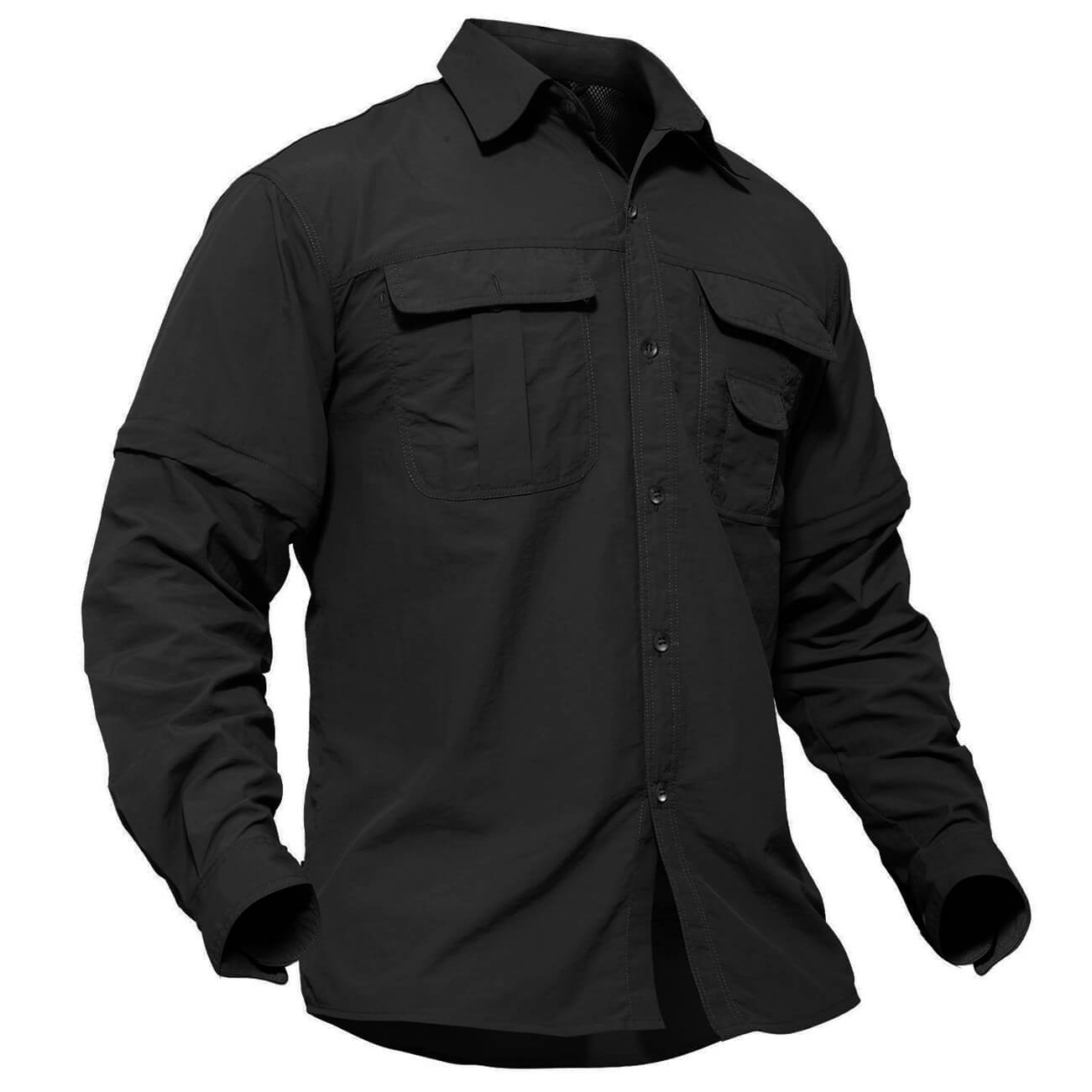 Men's convertible quick-dry nylon outdoor shirt, long to short sleeve, UV protection, breathable