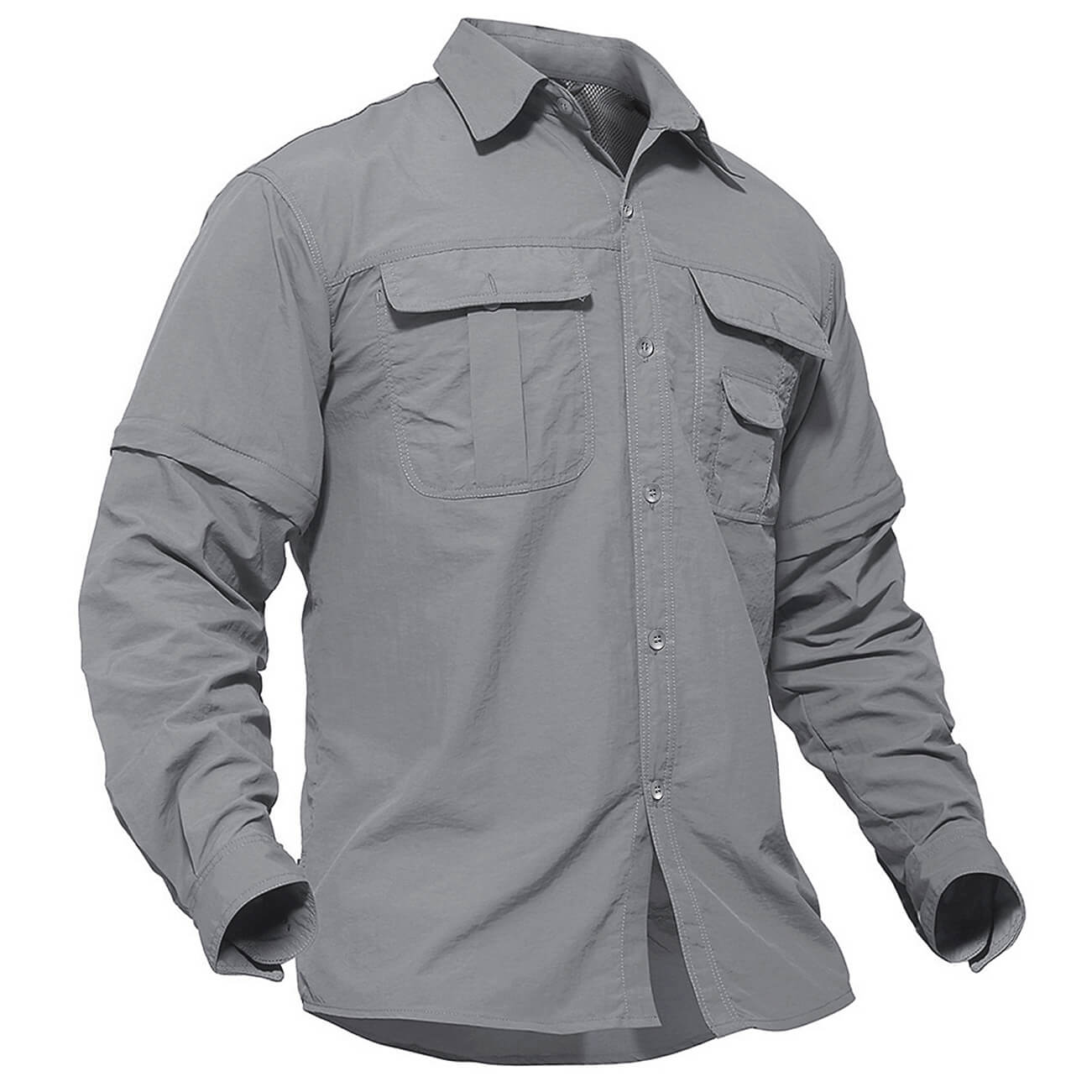 Men's convertible nylon outdoor shirt long-to-short sleeve UV protection quick-dry breathable
