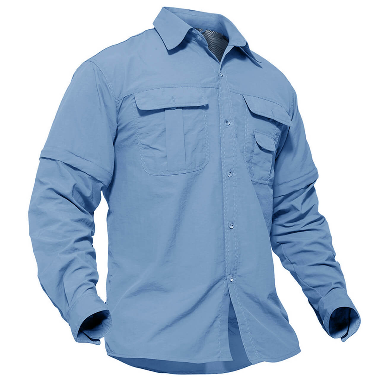 Men's convertible nylon outdoor shirt, quick-dry UV protection, long-to-short sleeve design