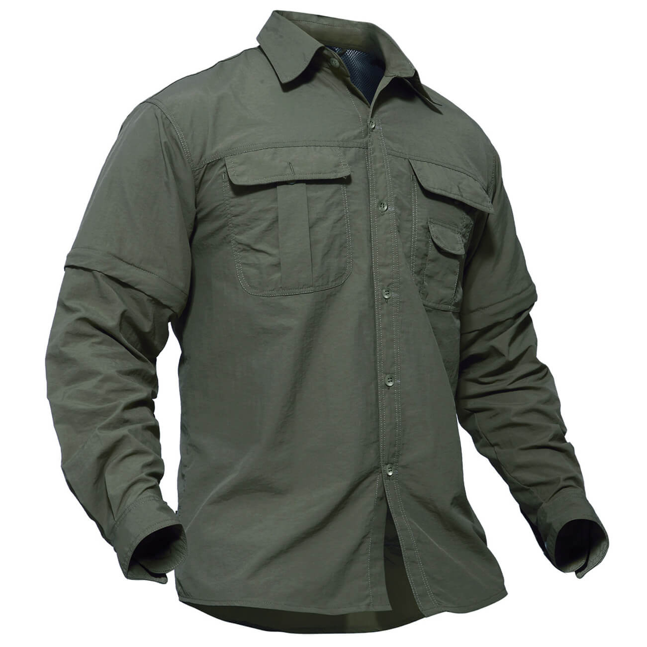 Men's convertible nylon outdoor shirt, quick-dry UV protection, transforms long to short sleeve