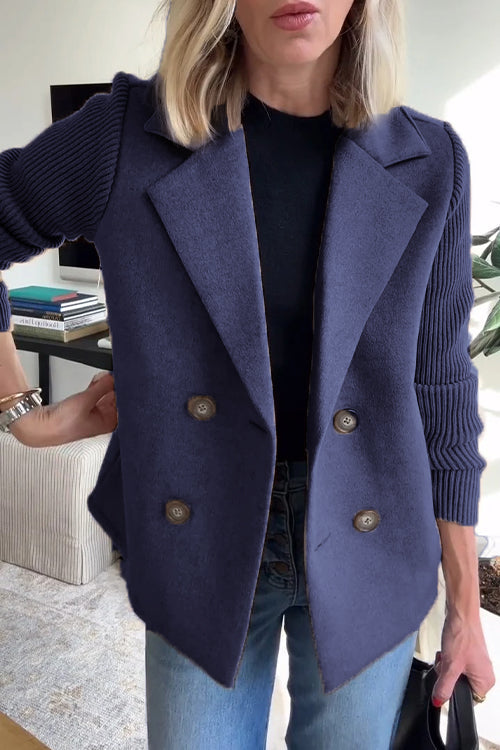 Women's double-breasted blazer structured tailored fit with ribbed sleeves for modern polished style