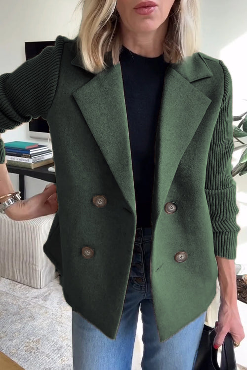 Women's double-breasted blazer structured tailored fit ribbed sleeves modern classic style