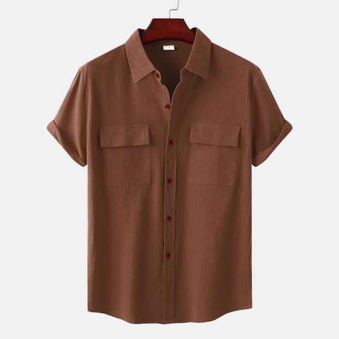 Men's white short-sleeve linen shirt relaxed straight cut breathable everyday casual style