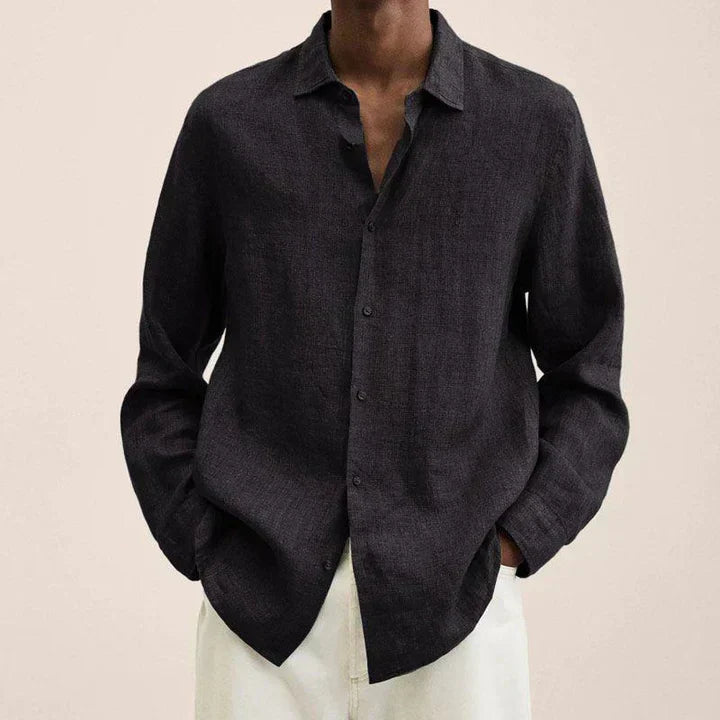 Men's lightweight linen shirt classic fit long sleeves breathable summer essential in neutral tone