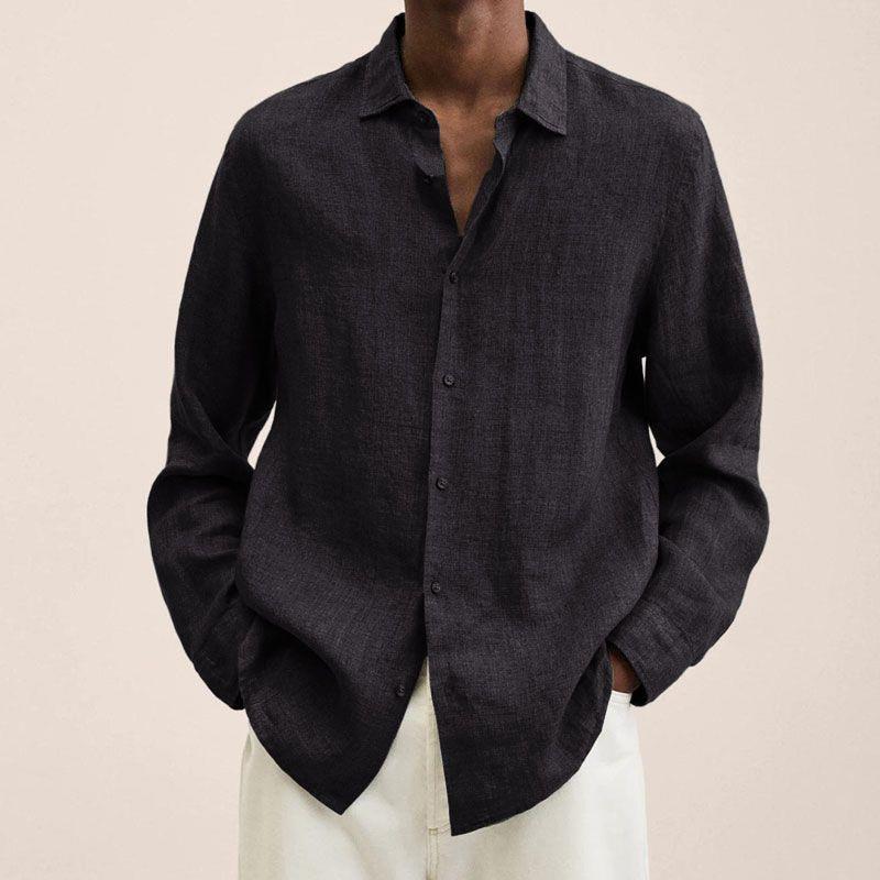 Men's navy linen shirt relaxed fit long sleeve breathable natural fiber blend everyday essential