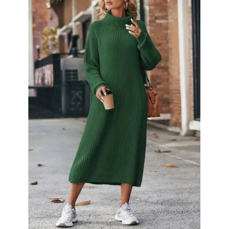 Women's relaxed knit dress in cozy warm blend, loose silhouette with effortless elegant style
