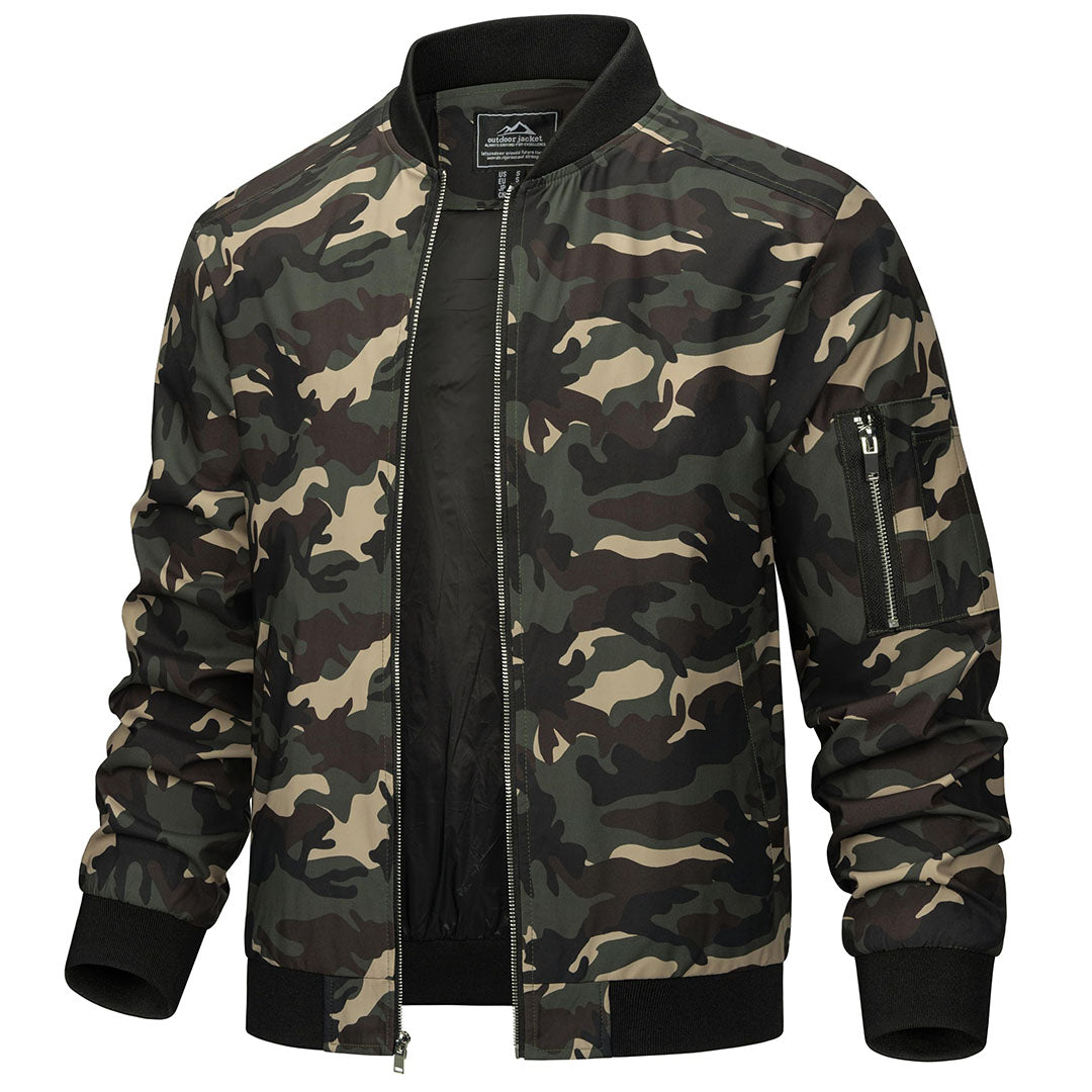 Men's lightweight bomber windbreaker jacket zip-up polyester breathable wind-resistant outdoor coat