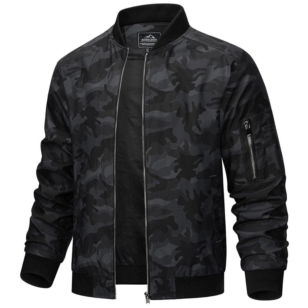 Men's lightweight bomber windbreaker jacket, zip-up polyester coat with nylon lining, wind resistant