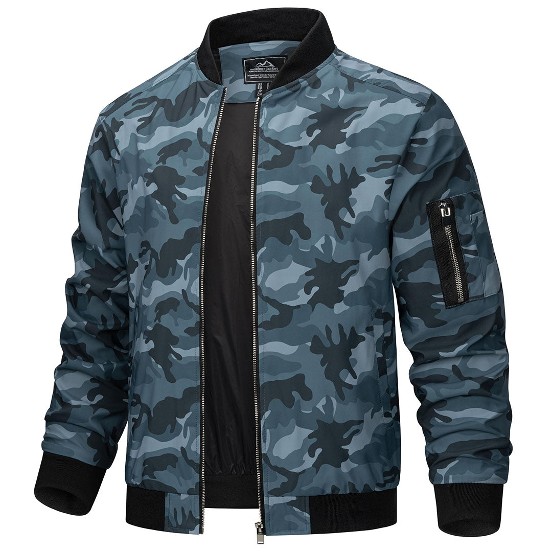Men's lightweight bomber windbreaker jacket, zip-up polyester coat with nylon lining, wind resistant