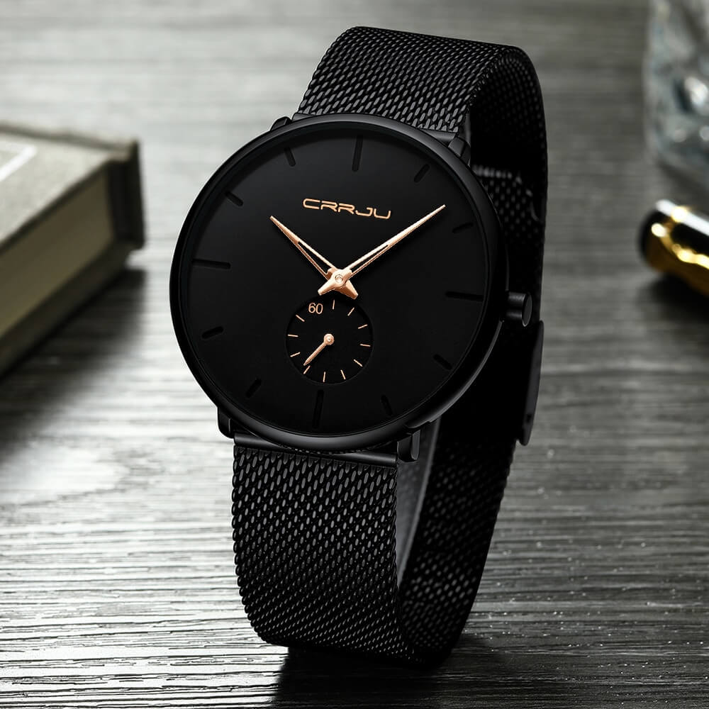 Minimalist men's watch with clean dial and slim silhouette, timeless elegant everyday accessory