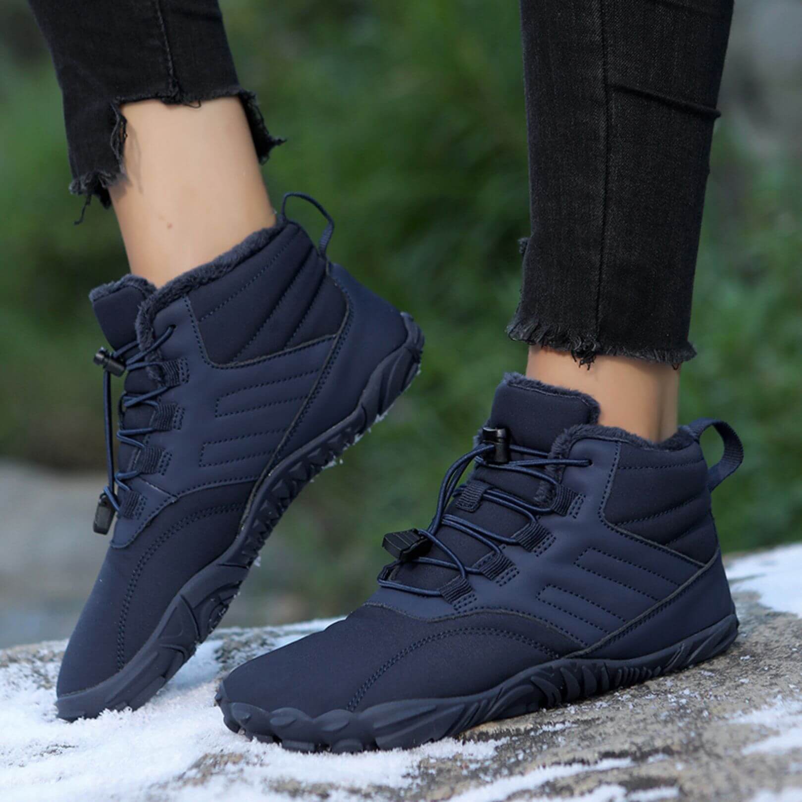 Unisex waterproof winter boots wide toe box fleece-lined quick-lace cold weather couple matching style