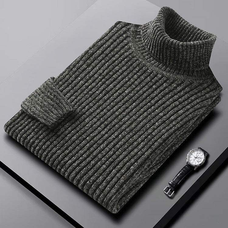 Men's ribbed wool turtleneck sweater regular fit classic style cozy warmth neutral tone