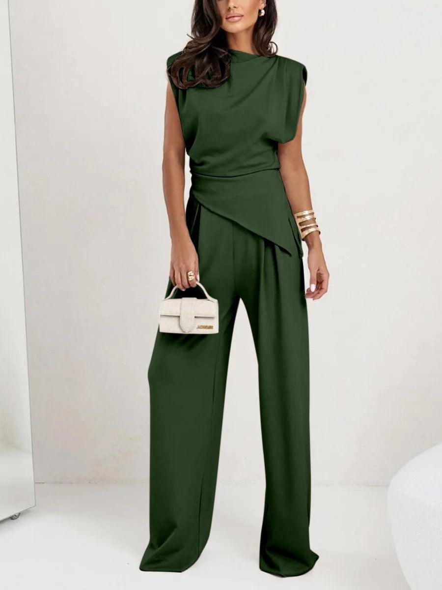 Women's sleeveless casual two-piece set lightweight polyester irregular design all-season comfort fit
