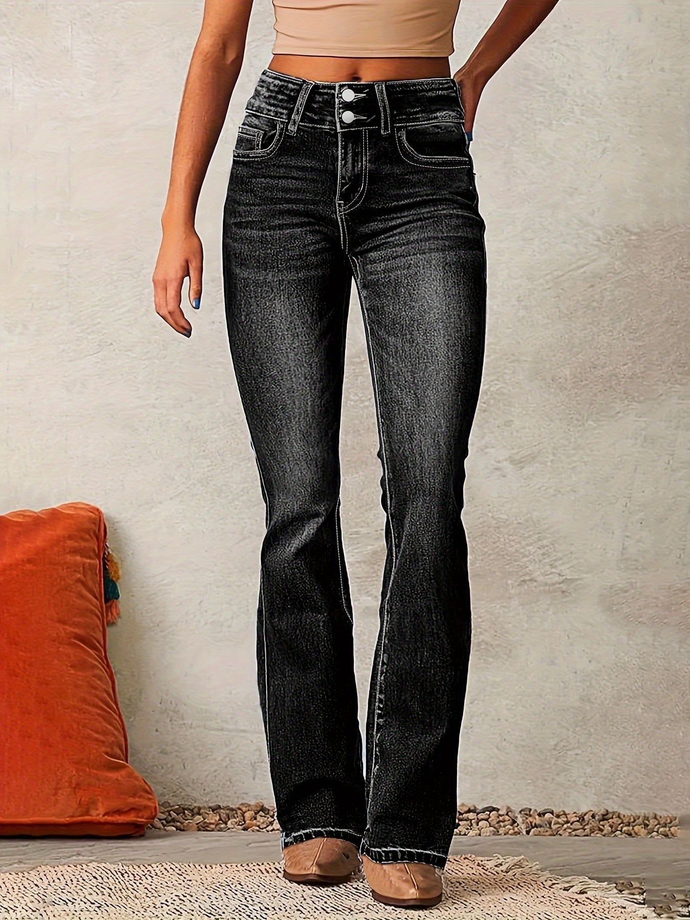 Women's high-waist flare bootcut pants winter retro modern silhouette-flattering wide leg trousers