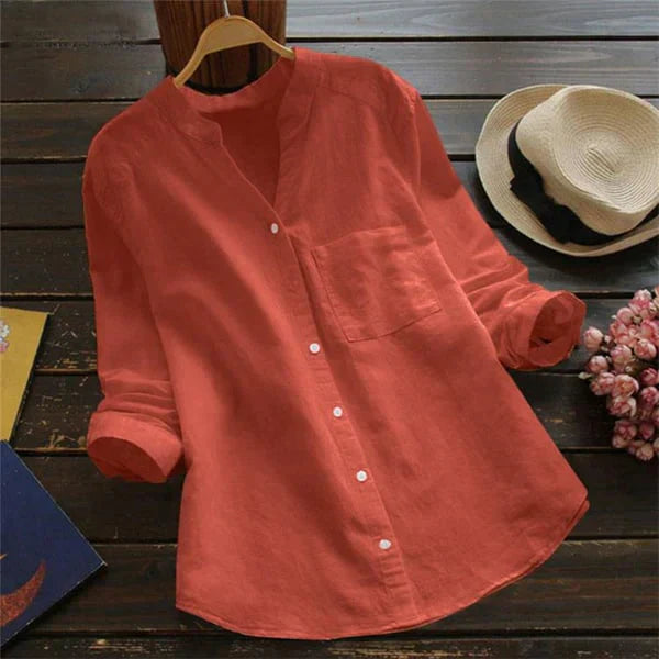 Women's relaxed-fit linen-cotton blouse, breathable casual everyday top with loose silhouette