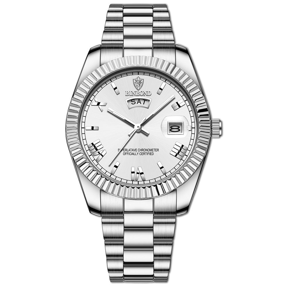 Men's luxury quartz dress watch elegant analog dial with day-date display for modern professionals