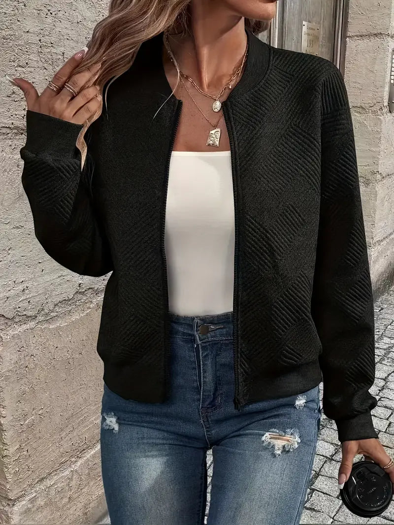 Women's cozy zip-up cardigan long sleeve winter layering essential in casual chic style