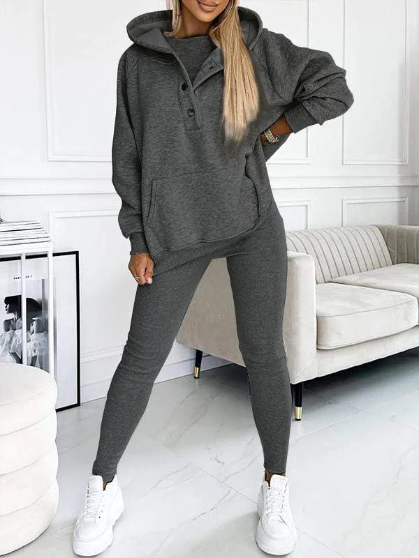 Gray three-piece sweatshirt loungewear set unisex vest long-sleeve top and pants cozy casual fit