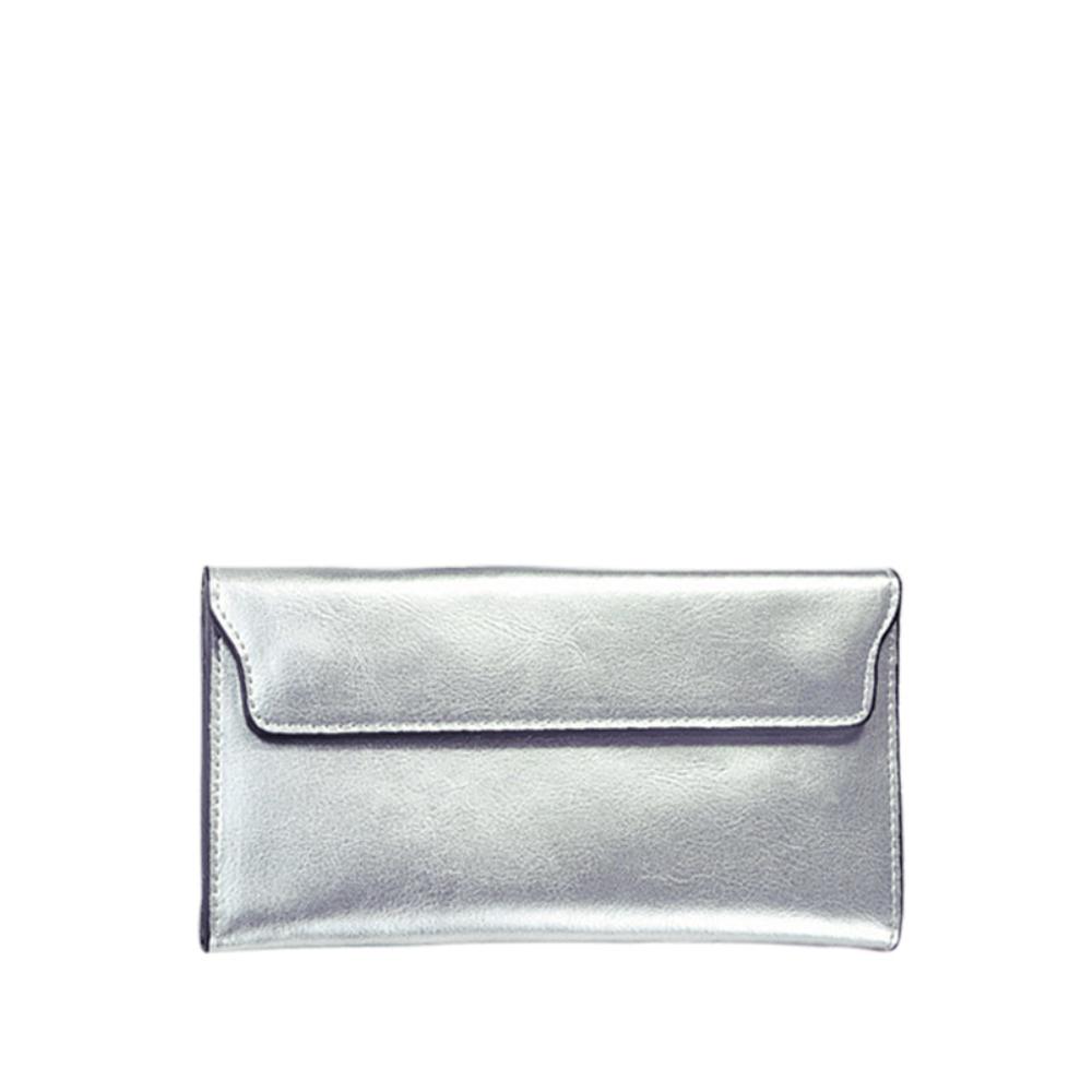 Slim genuine leather bifold wallet for women with magnetic flap closure and secure card slots