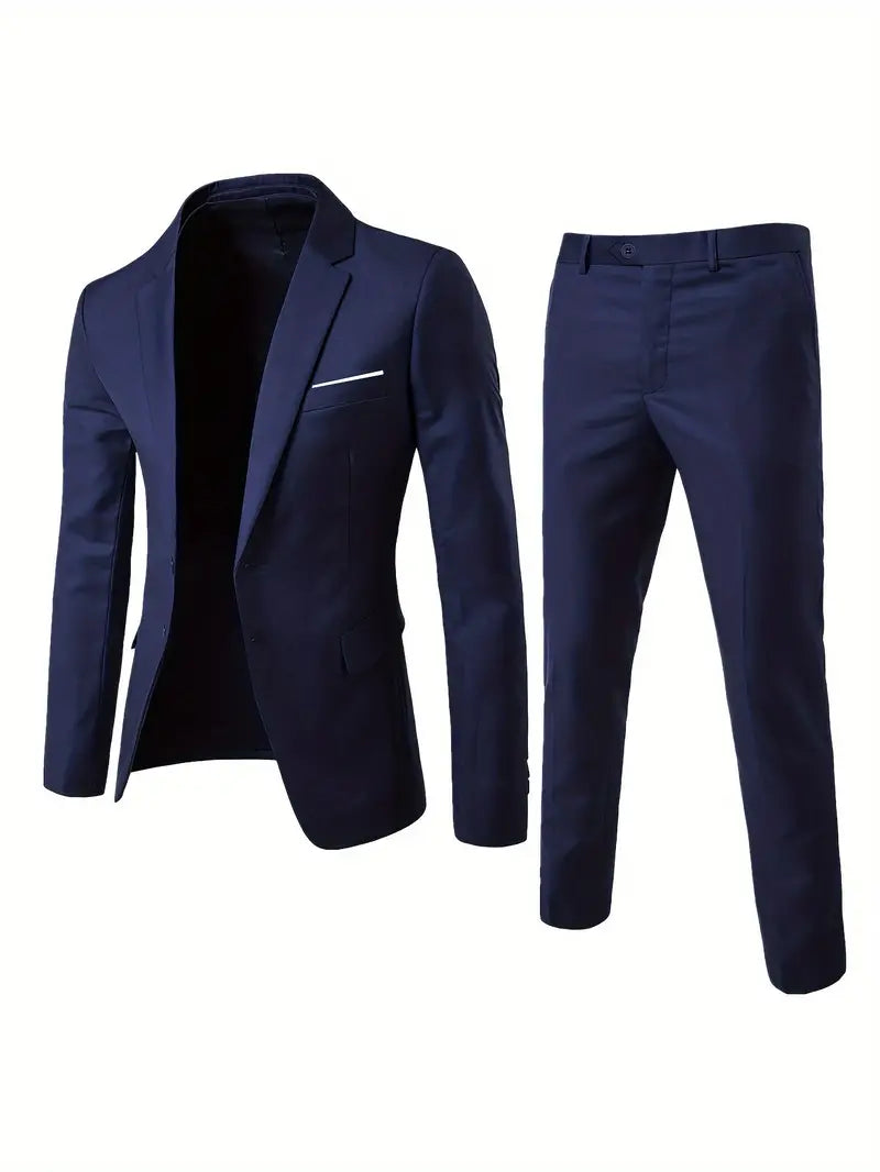 Men's 2-piece business suit slim-fit blazer and trousers premium classic professional formal set