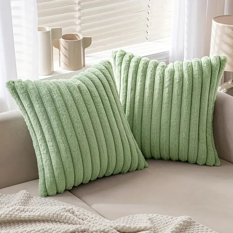 Faux rabbit fur throw pillow cover set 5-piece velvet reversible neutral modern living décor