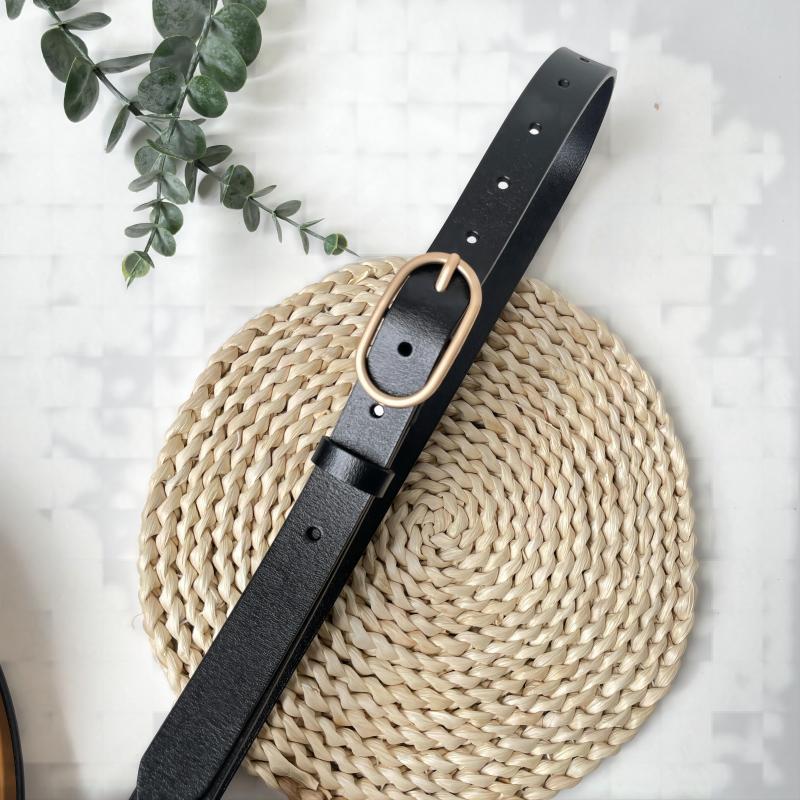 Genuine leather unisex pin buckle belt, retro casual style, 2.3cm wide solid color durable design